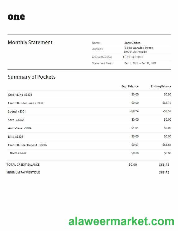 USA One bank statement Word and PDF template, 4 pages